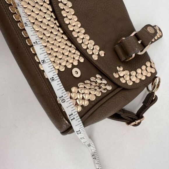 NWT MMS Design Studio Brown & Gold Studded vegan leather Crossbody shoulder Bag - Picture 9 of 15